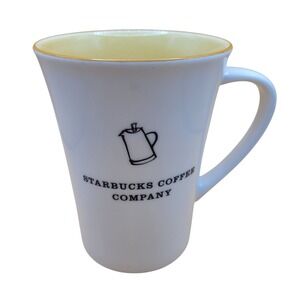 Starbucks French Press Logo White Tall Coffee Mug 2006 Yellow Gold Interior